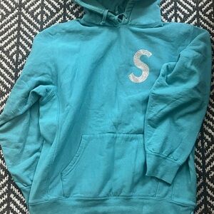 Supreme Teal Hoodie with Silver Logo